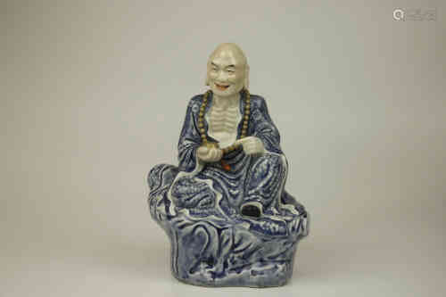 A Chinese Blue and White Porcelain Figure of Luohan