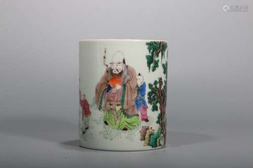 A Chinese Wu-Cai Glazed Porcelain Brush Pot