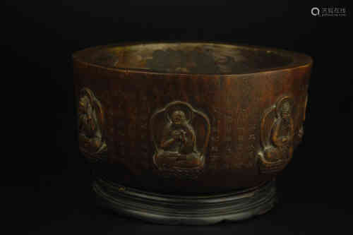 A Chinese Carved Agar-Wood Bowl