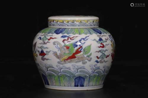 A Chinese Wu-Cai Glazed Porcelain Jar with Cover