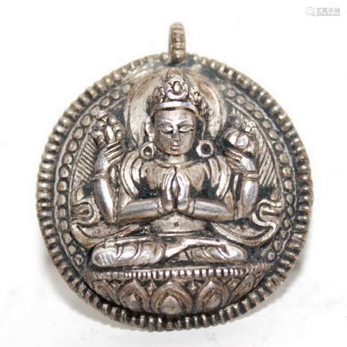 A Chinese Silver Buddhist Pendant