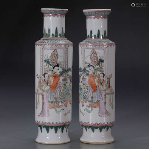 A Pair of Chinese Famille-Rose Porcelain Vases