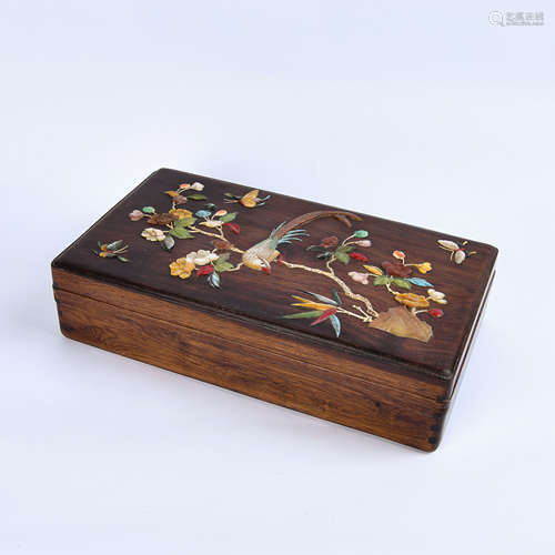 A Chinese Carved Huanghuali Square Box with Cover