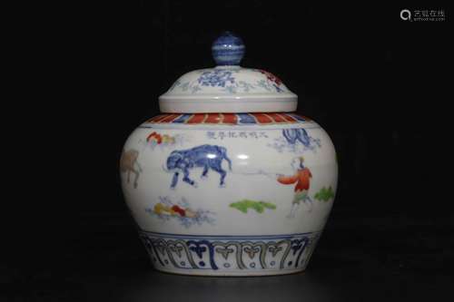 A Chinese Wu-Cai Glazed Porcelain Jar with Cover