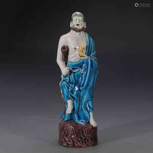 A Chinese Bionic Glazed Porcelain Figure of Luohan