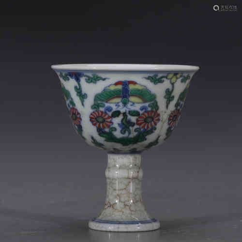 A Chinese Dou-Cai Glazed Porcelain Stem-Cup