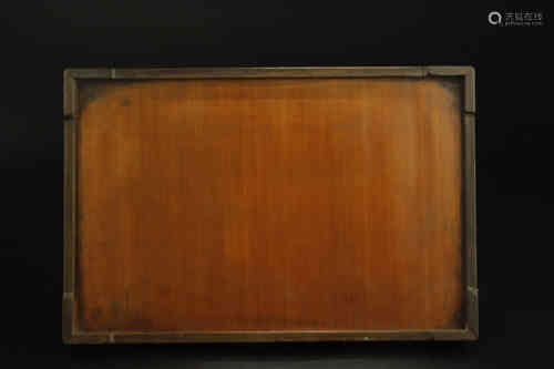 A Chinese Carved Bamboo and Hardwood Tray