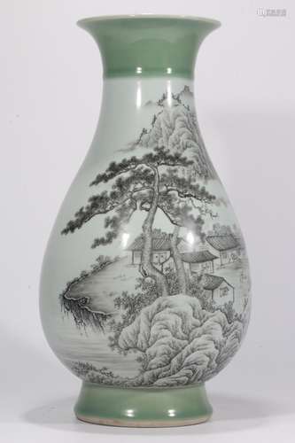 A Chinese Celadon Ground Famille-Rose Porcelain Vase