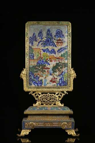 Qing dynasty cloisonne shanshui table plaque