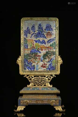 Qing dynasty cloisonne shanshui table plaque