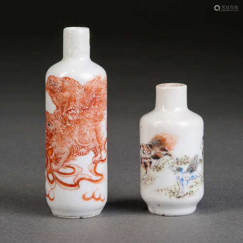 A GROUP OF FAMILLE ROSE SNUFF BOTTLES WITH QINLIN