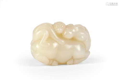 A CARVED JADE MONKEY AND HORSE DECORATION