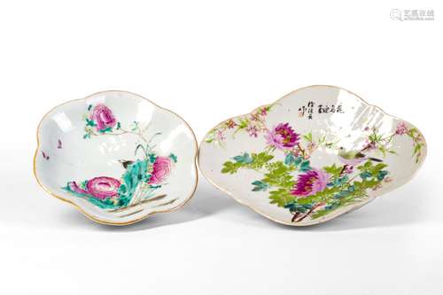 A GROUP OF FAMILLE ROSE DISH WITH BIRDS AND FLOWERS