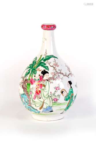 A FAMILLE ROSE VASE WITH LADIES AND BOYS