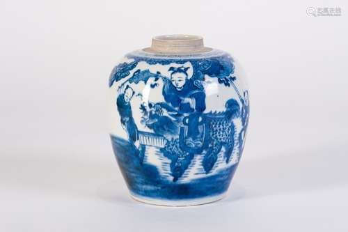 A BLUE AND WHITE JAR WITH QILIN