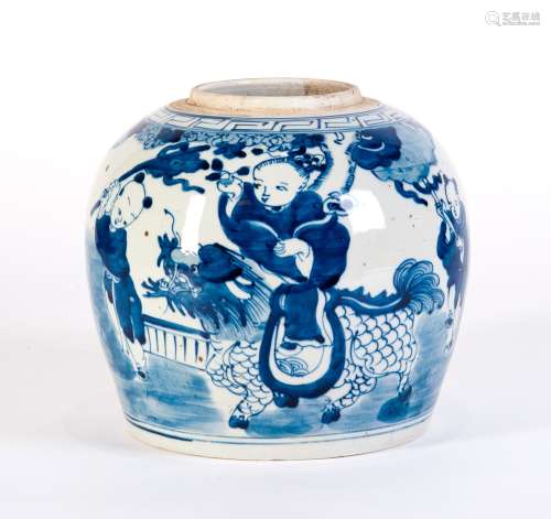 A BLUE AND WHITE JAR WITH QILIN
