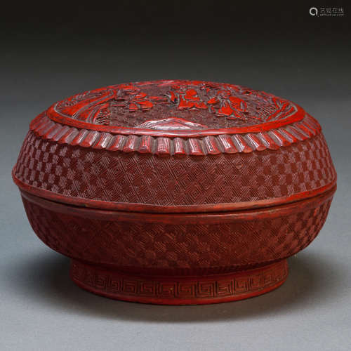 A RED CARVED LACQUER BOX