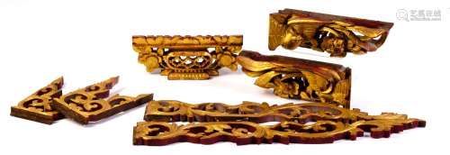 A GROUP OF CARVED WOOD PAINT GOLD WINDOW GRILLE