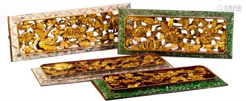 A GROUP OF CARVED WOOD PAINT GOLD WINDOW GRILLE