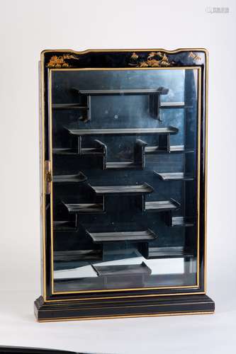 A BLACK PAINT DISPLAY CABINET