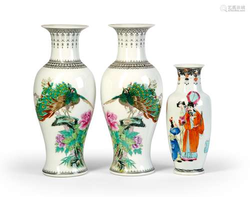 A GROUP OF FAMILLE ROSE VASES