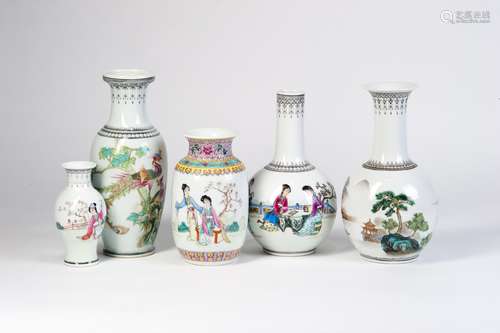 A GROUP OF FAMILLE ROSE VASES