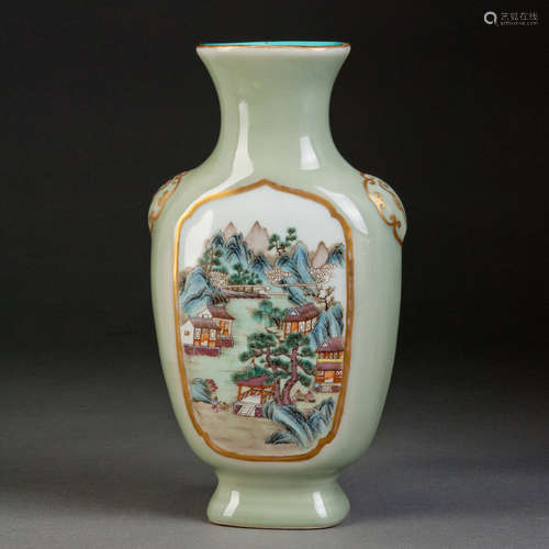 A DOUQING GLAZED VASE WITH LANDSCAPES