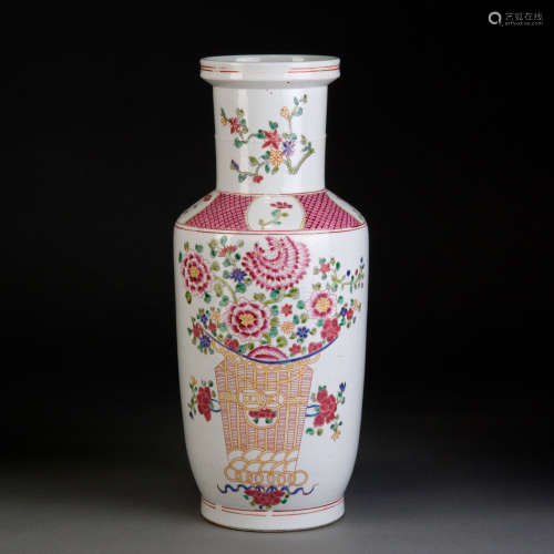 A FAMILLE ROSE VASE WITH FLOWERS