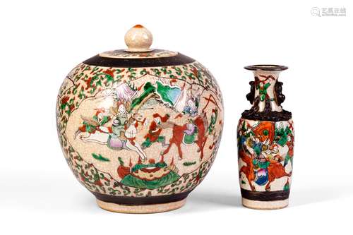 A GROUP OF GE-TYPE GLAZED VASE AND JAR WITH THREE KINGDOMS PERIOD STORY