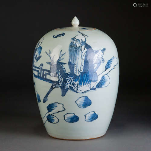 A BLUE AND WHITE JAR