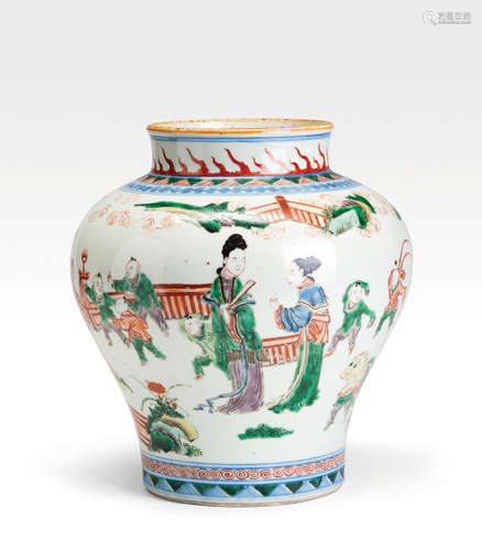 A WUCAI JAR WITH BOYS