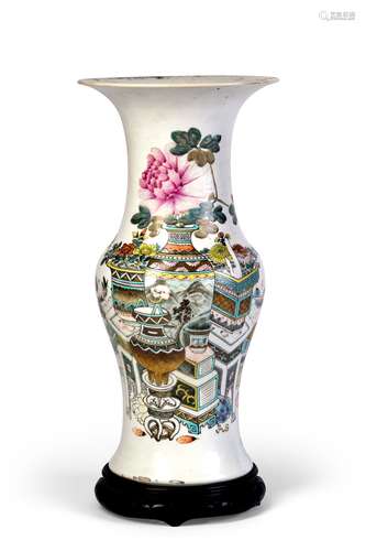 A FAMILLE ROSE GU-SHAPED VASE  POEM AND FLOWERS