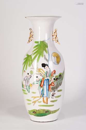 A FAMILLE ROSE VASE WITH BOYS