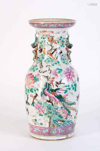 A FAMILLE ROSE VASE WITH BIRDS AND FLOWERS