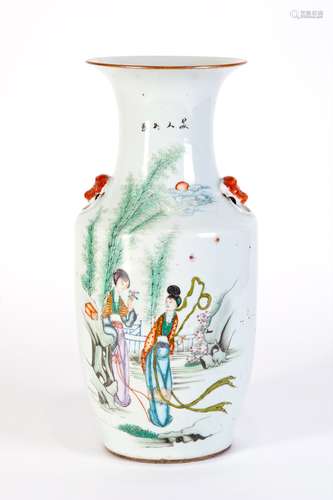 A FAMILLE ROSE VASE WITH LADIES