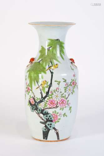 A FAMILLE ROSE VASE WITH BIRDS AND FLOWERS