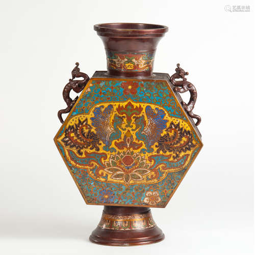 A CLOISONNE VASE WITH PHOENIX