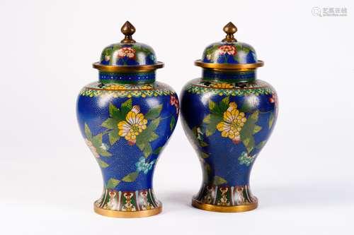 A PAIR OF CLOISONNE VASE WITH FLOWERS