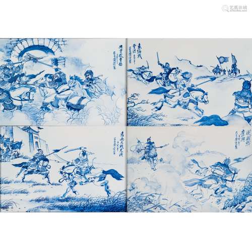 A GROUP OF BLUE AND WHITE PORCELAIN PLATE WITH THREE KINGDOMS PERIOD STORY