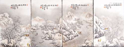 A GROUP OF PAINTED PORCELAIN PLATE WITH LANDSCAPES BY “HE XUREN