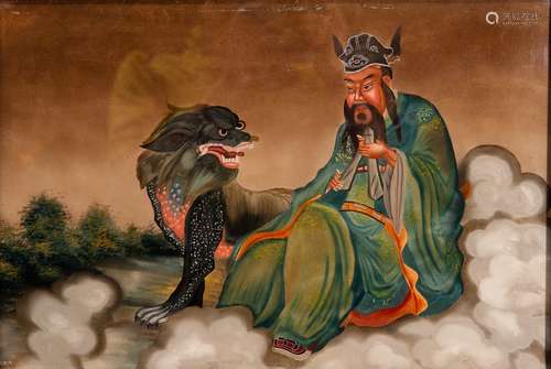 A CHINESE PAINTING OF WENZHONG AND QILIN