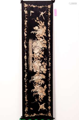 A CHINESE EMBROIDERY OF BIRDS AND FLOWERS