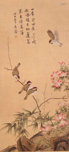 A CHINESE PAINTING OF BIRDS AND FLOWERS BY 