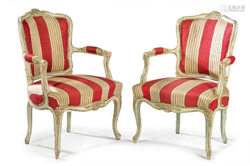 Pair of Louis XV armchairs in carved and lacquered…