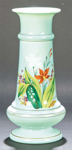 Vase in turquoise opaline with hand painted floral…