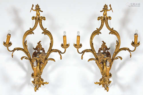 Pair of Louis XV style wall light in gilt bronze, …