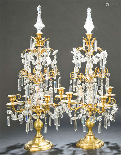 Pair of bronze and crystal candlesticks, France S.…