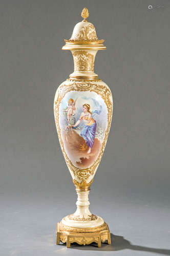 Sèvres porcelain vase with gilded bronze frames. P…