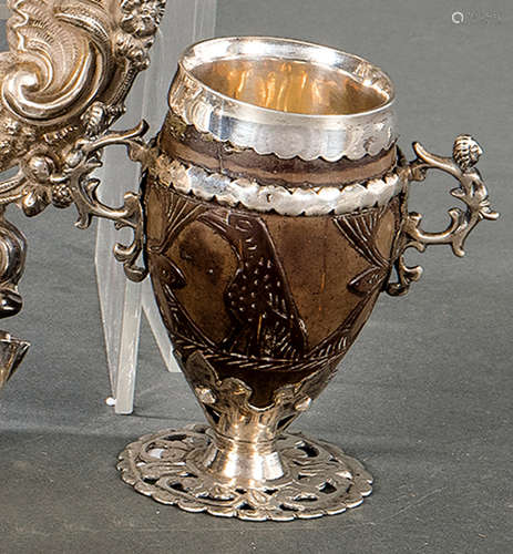 Colonial glass with two coconut and silver handles…