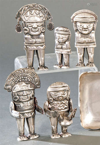 Five Inca idols in Peruvian silver punched Law 925…